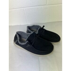 Hey Dude Wendy Corduroy Black‎ Fuzzy Slip On Loafers Shoes Size 9